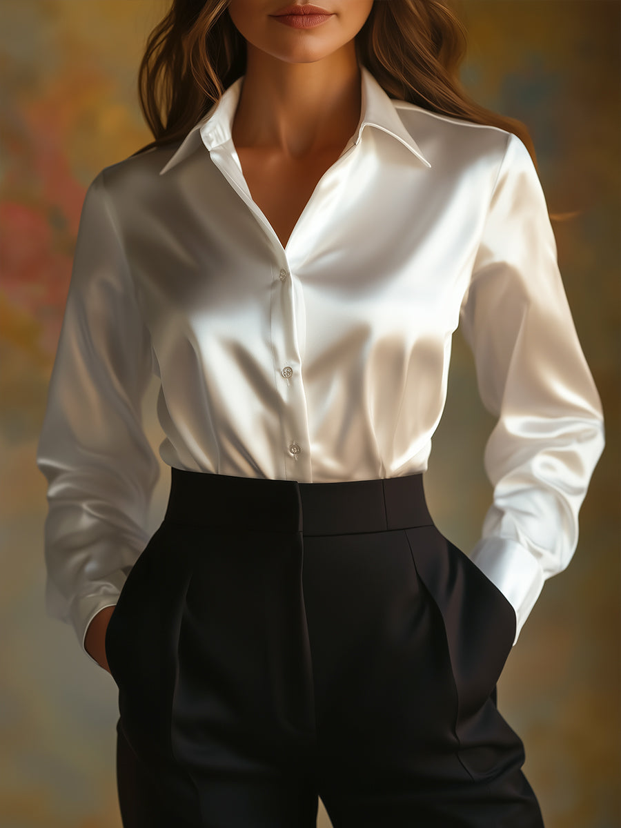 Elegant Collection | Women's Blouse with Classic Lapel Collar | Soft Satin for Effortless Style and Comfort 7