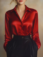 Elegant Collection | Women's Blouse with Classic Lapel Collar | Soft Satin for Effortless Style and Comfort 8