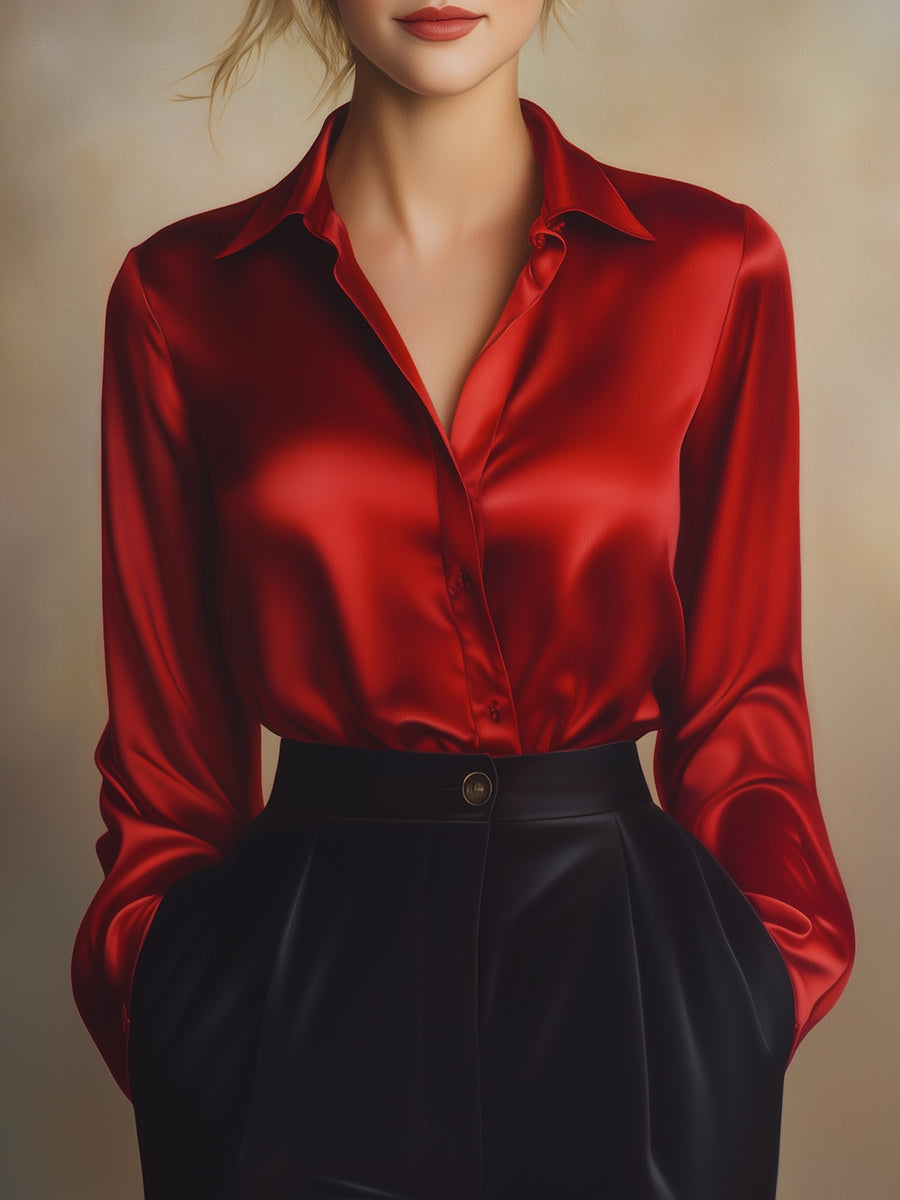 Elegant Collection | Women's Blouse with Classic Lapel Collar | Soft Satin for Effortless Style and Comfort 8