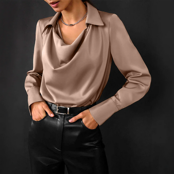 Elegant Collection | Women's Silk Blouse with Timeless Cowl Neck | Versatile Style for Any Occasion 0
