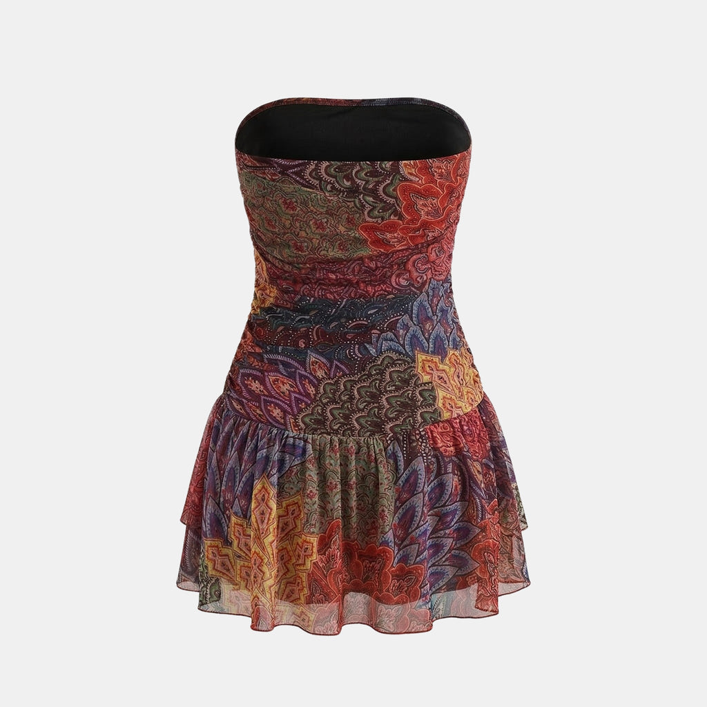 Elegant Mini Dress | Women's Dress with Strapless Design & Ruffled Hem | Perfect Summer Style for Casual Outings 3