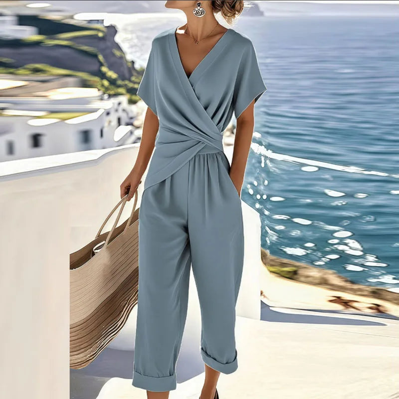 Elegant Plus Size Women's Outfit | Flattering Wrap-Front Two-Piece Set for Effortless Style