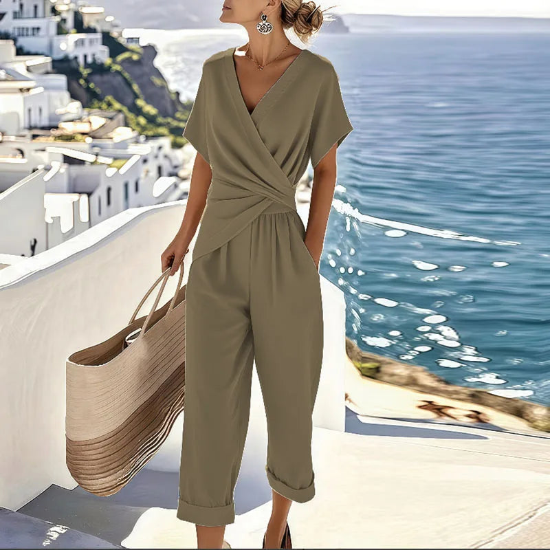 Elegant Plus Size Women's Outfit | Flattering Wrap-Front Two-Piece Set for Effortless Style