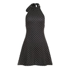 Black Polka Dot Halter Mini Dress | Slim Fit Summer Party Dress