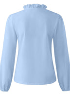 Elegant Ruffled V-Neck Blouse with Long Sleeves | Stylish Sheer Design for Effortless Chic 4