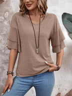 Elegant V-Neck Blouse | Half Sleeve Design with Slight Stretch for Comfort 1