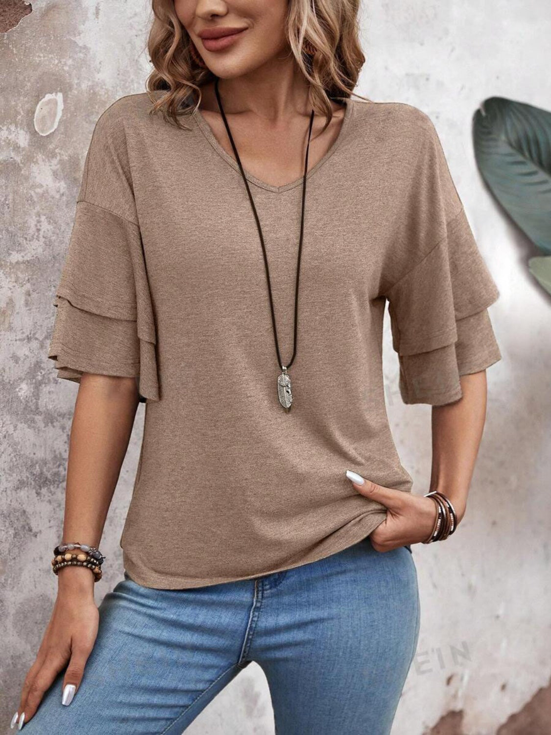 Elegant V-Neck Blouse | Half Sleeve Design with Slight Stretch for Comfort 1