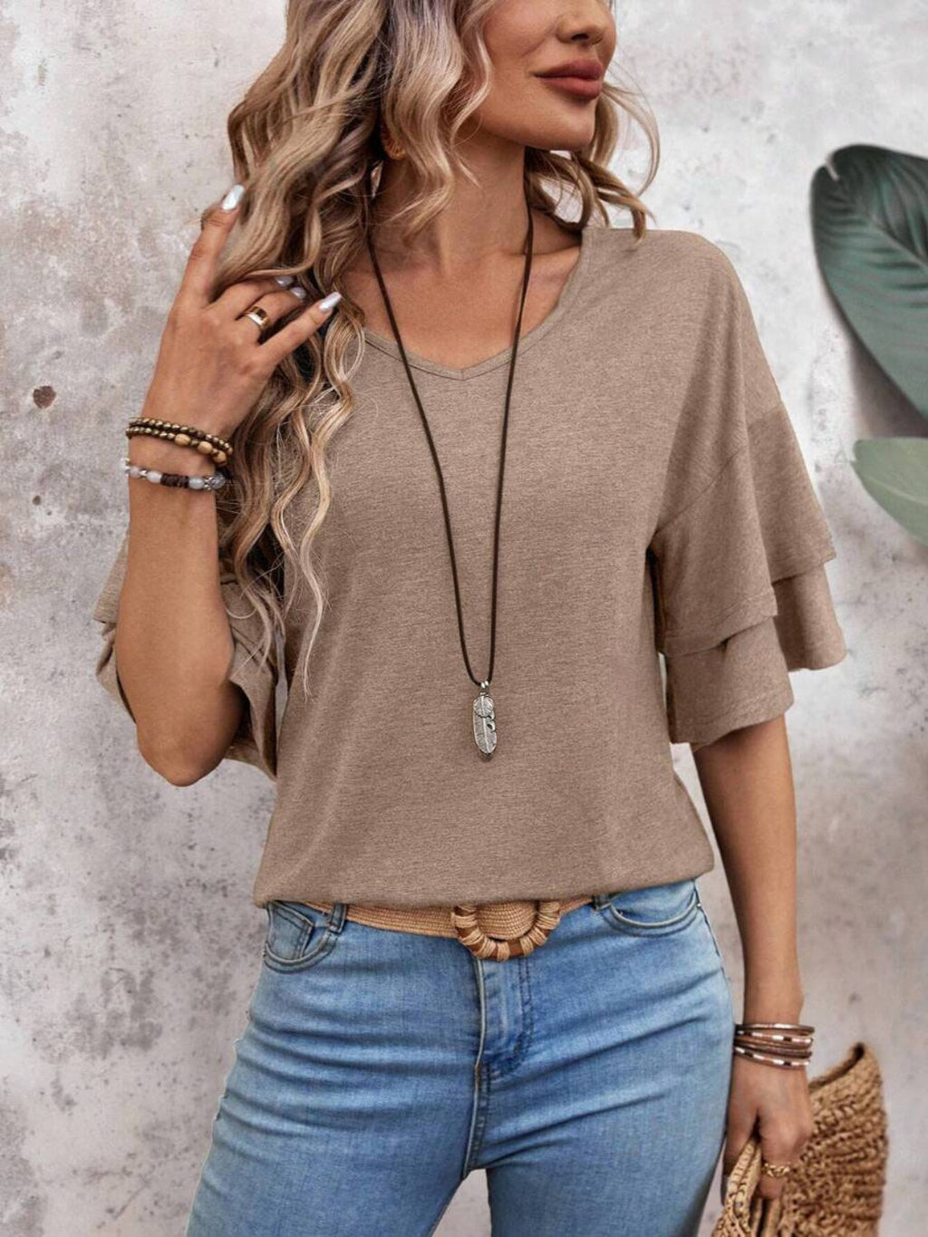 Elegant V-Neck Blouse | Half Sleeve Design with Slight Stretch for Comfort 2