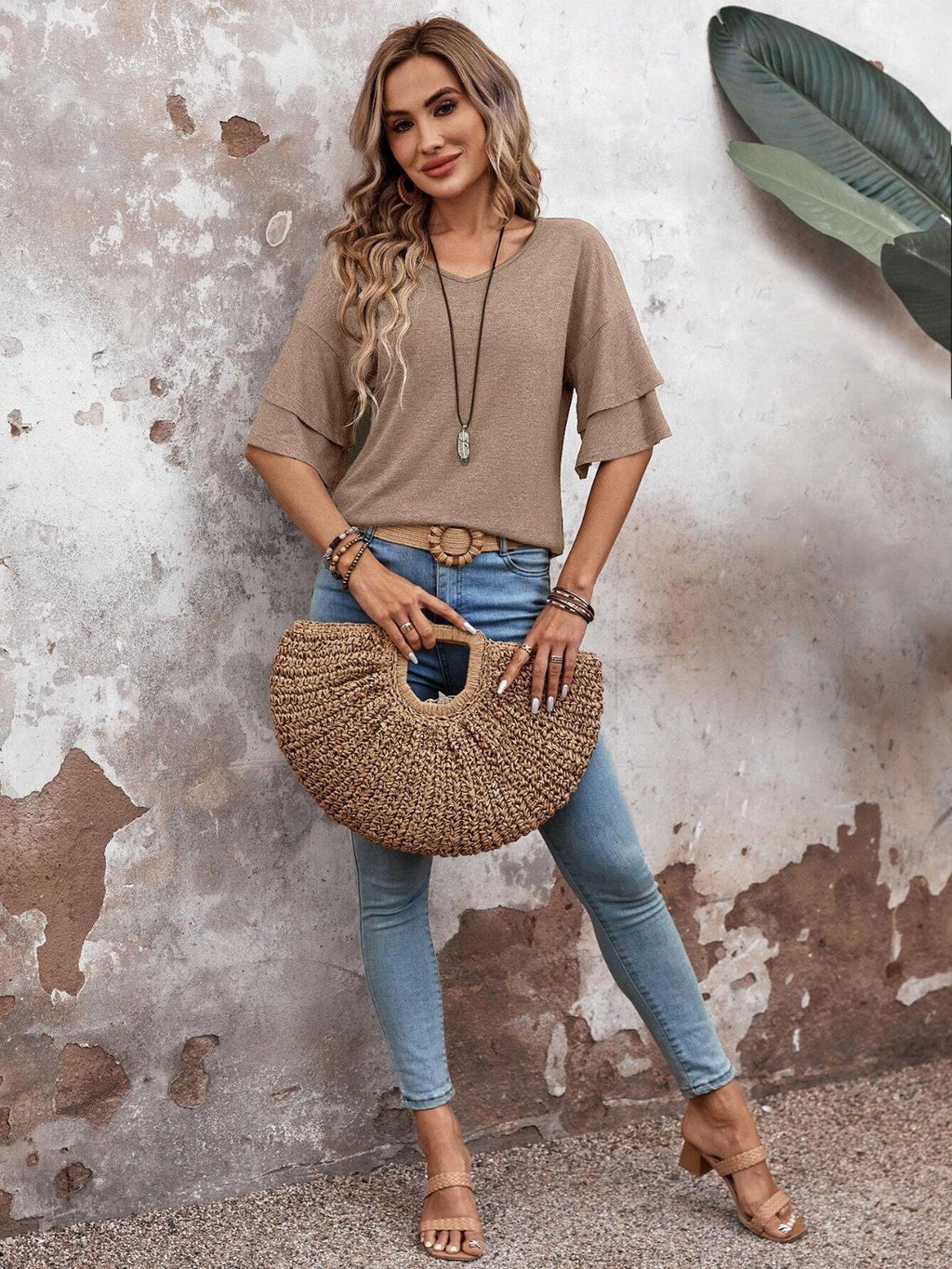 Elegant V-Neck Blouse | Half Sleeve Design with Slight Stretch for Comfort 3
