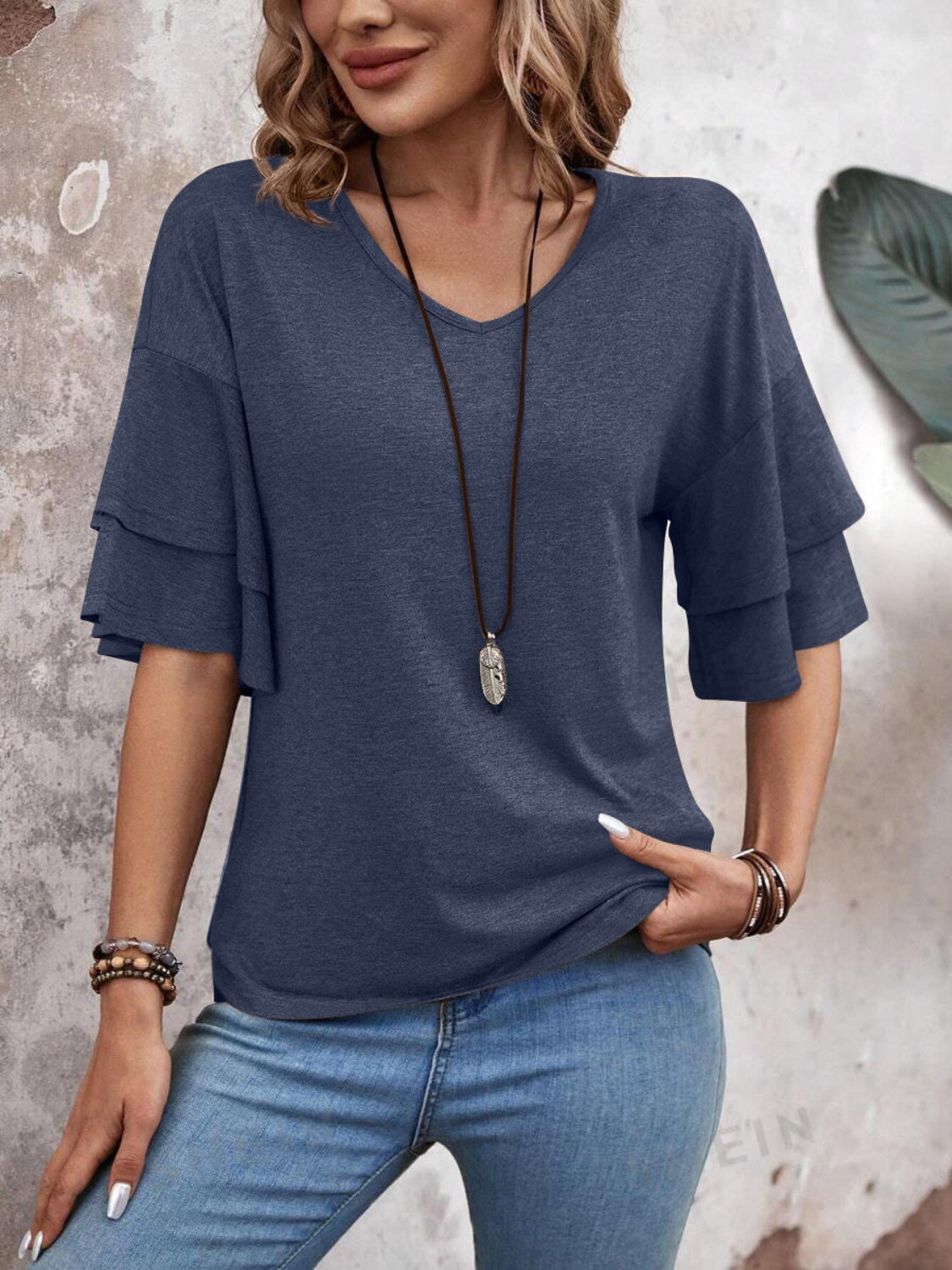 Elegant V-Neck Blouse | Half Sleeve Design with Slight Stretch for Comfort 4