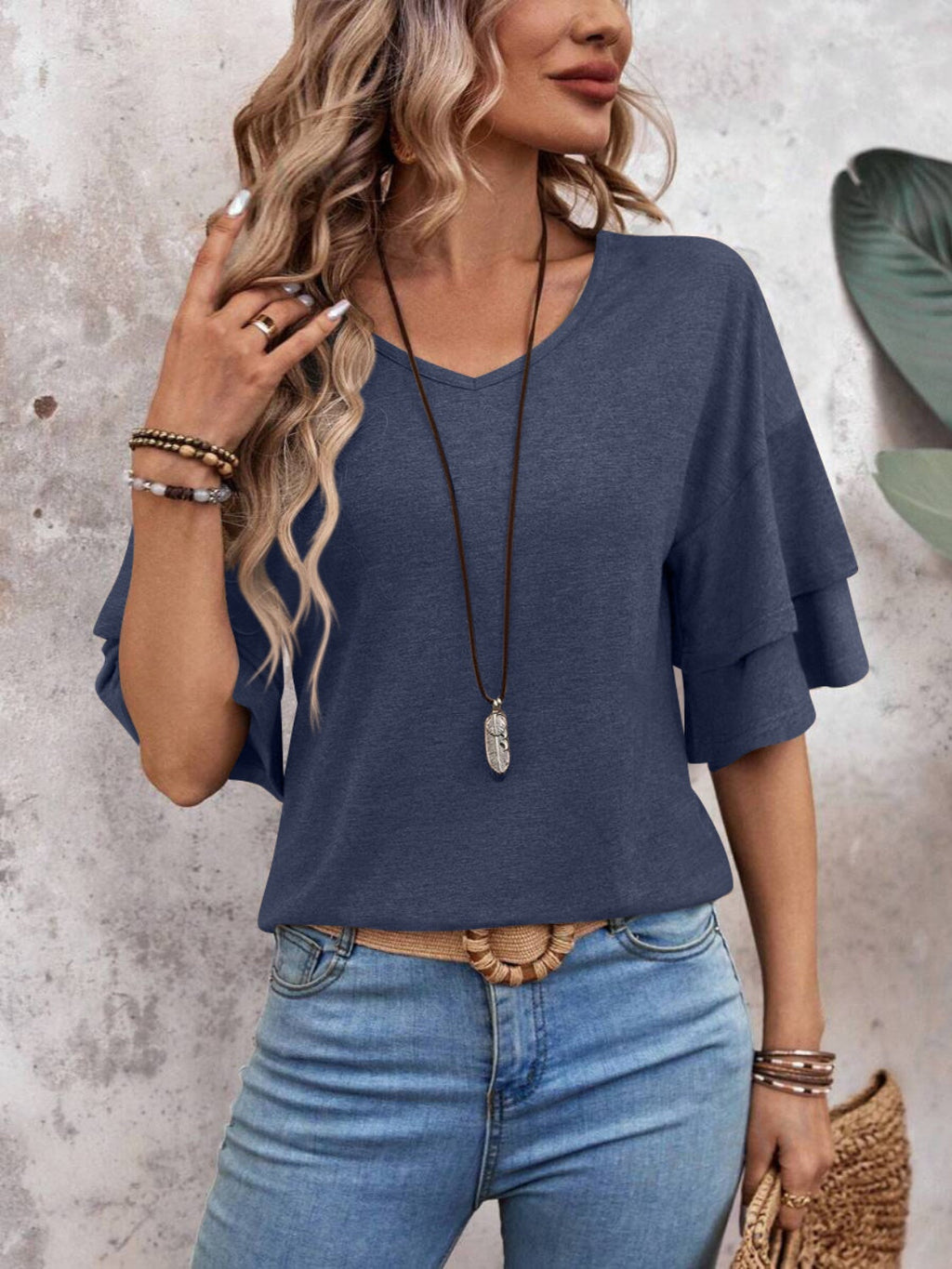 Elegant V-Neck Blouse | Half Sleeve Design with Slight Stretch for Comfort 6