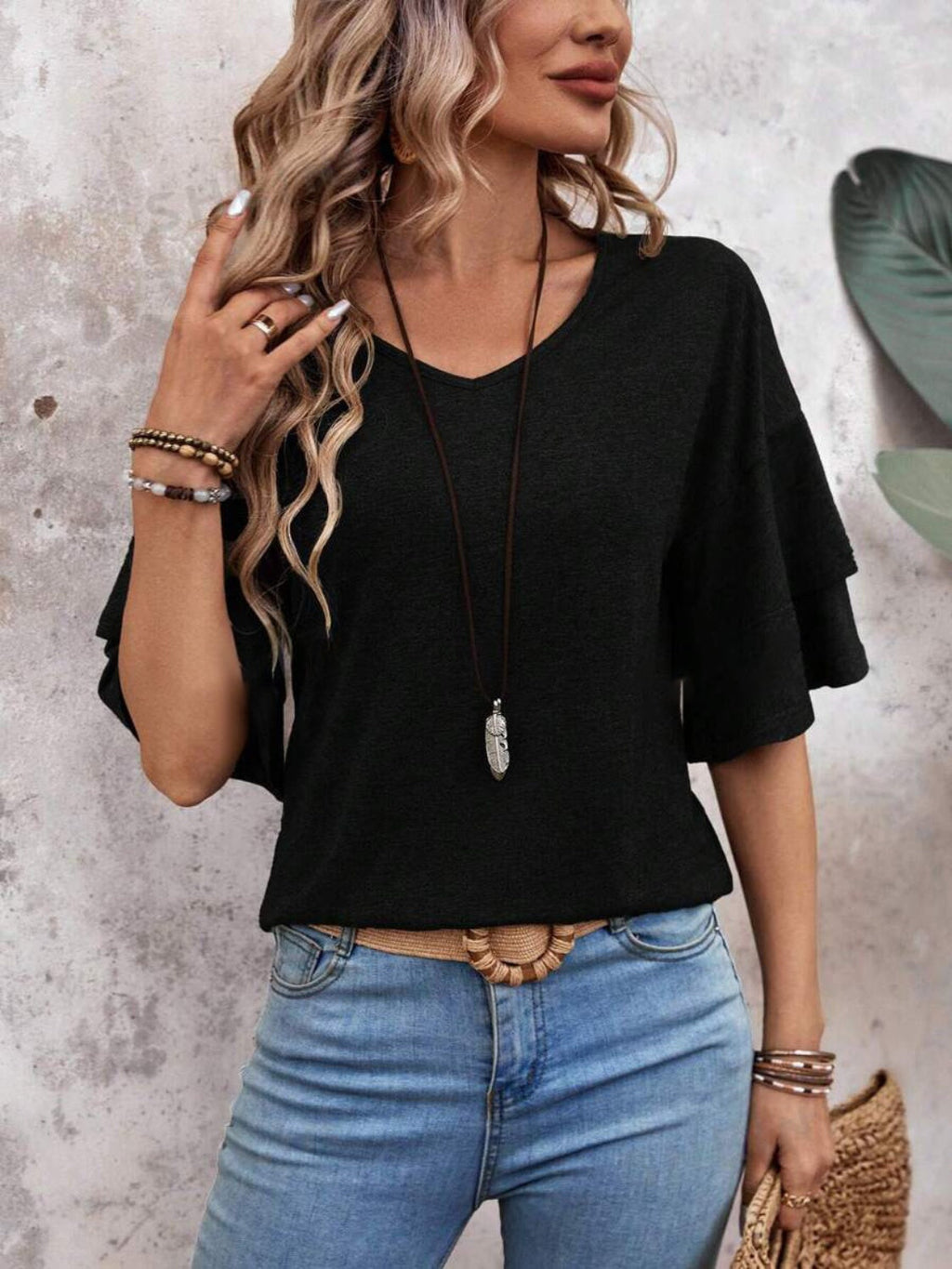 Elegant V-Neck Blouse | Half Sleeve Design with Slight Stretch for Comfort 9