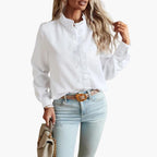 Elegant Women's Blouse | Ruffle Front Design with Button Closure | Stylish Top for Versatile Outfits 1