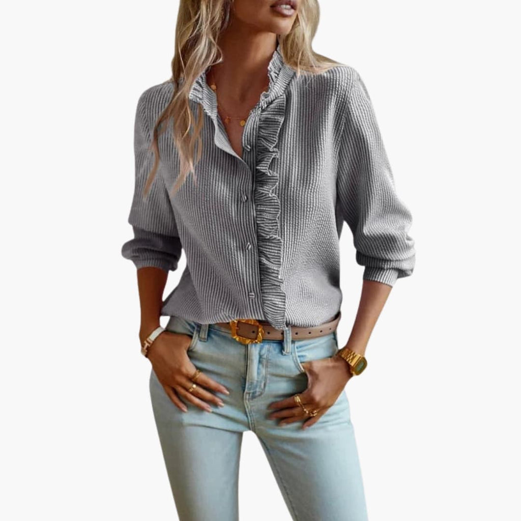 Elegant Women's Blouse | Ruffle Front Design with Button Closure | Stylish Top for Versatile Outfits 2