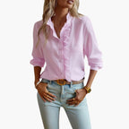 Elegant Women's Blouse | Ruffle Front Design with Button Closure | Stylish Top for Versatile Outfits 3