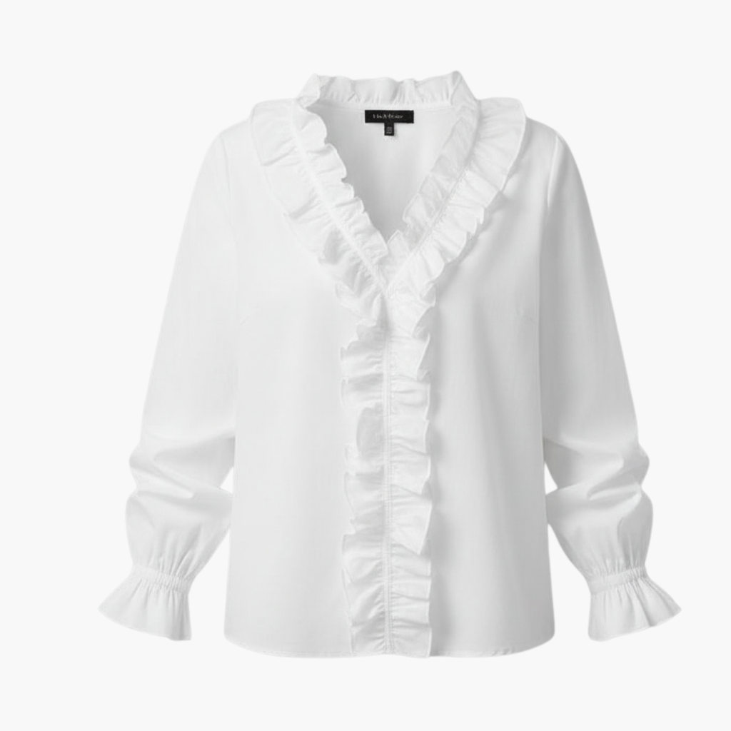 Elegant Women's Blouse with V-Neckline & Ruffle Detail | Versatile Top for Any Occasion 1
