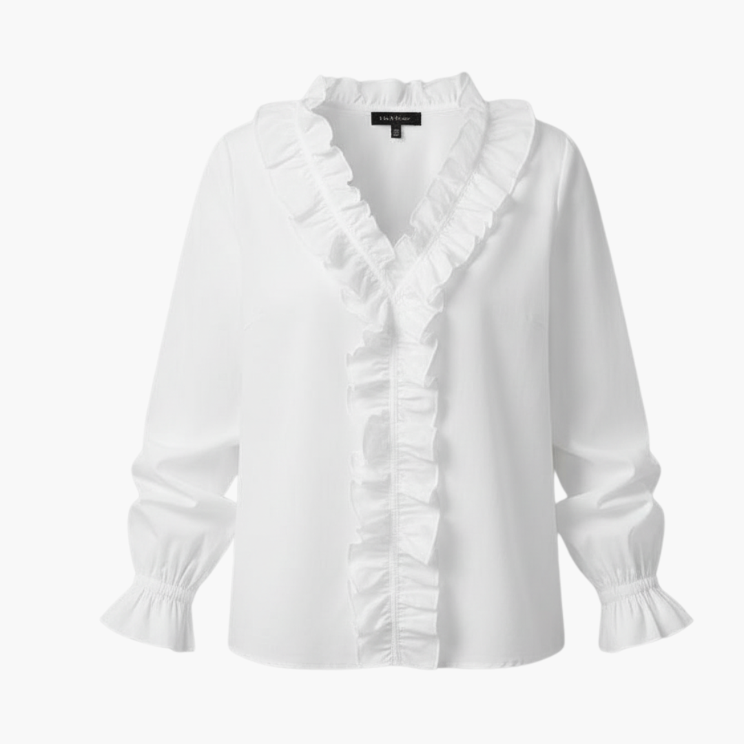 Elegant Women's Blouse with V-Neckline & Ruffle Detail | Versatile Top for Any Occasion 1