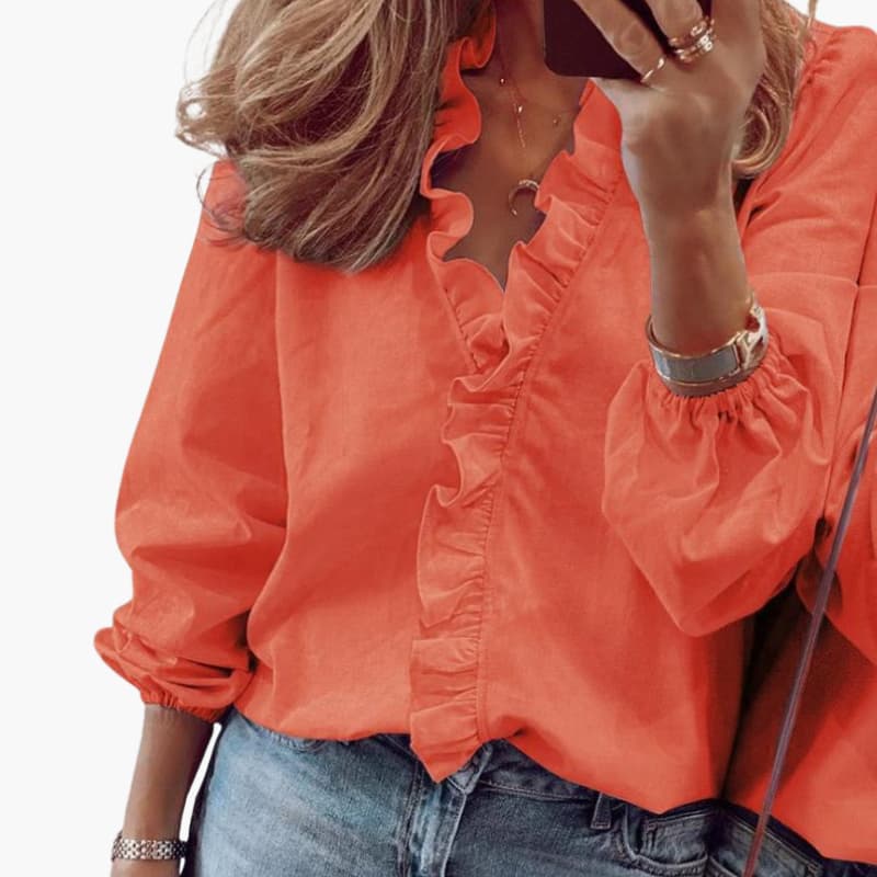 Elegant Women's Blouse with V-Neckline & Ruffle Detail | Versatile Top for Any Occasion 5