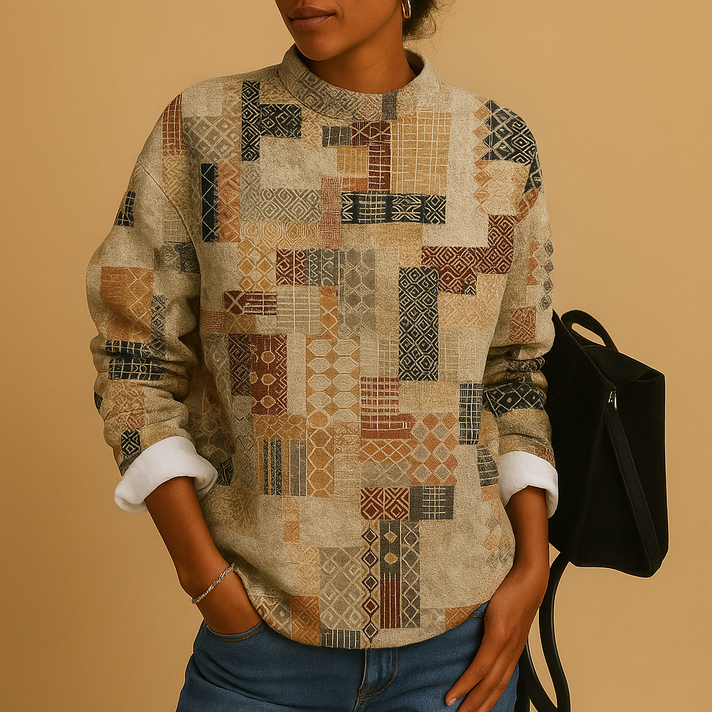 Febe | Women's Relaxed Fit Knit Sweater with Unique Graphic Print and Round Neck 0