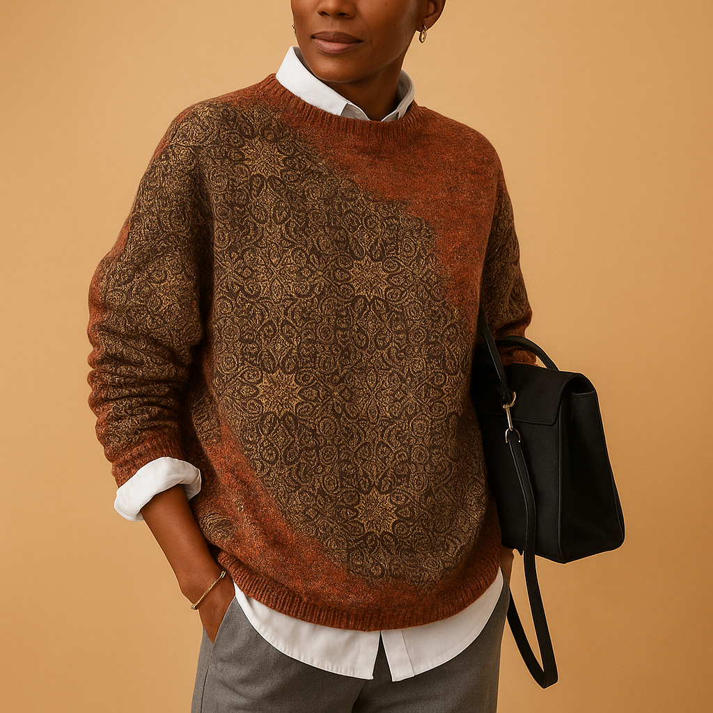 Febe | Women's Relaxed Fit Knit Sweater with Unique Graphic Print and Round Neck 1