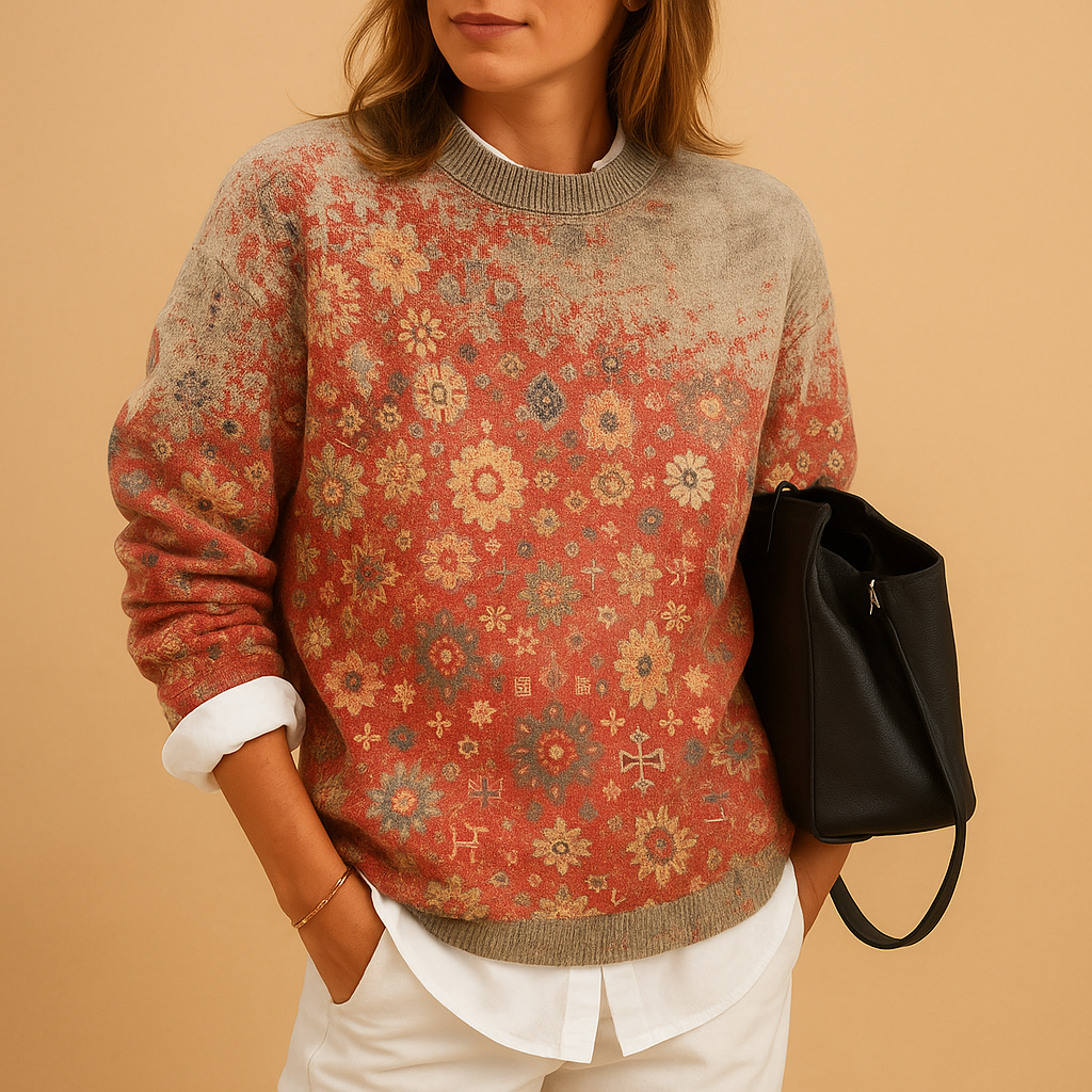 Febe | Women's Relaxed Fit Knit Sweater with Unique Graphic Print and Round Neck 3