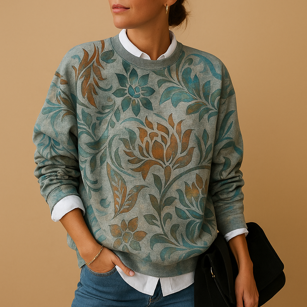Febe | Women's Relaxed Fit Knit Sweater with Unique Graphic Print and Round Neck 4