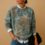 Febe | Women's Relaxed Fit Knit Sweater with Unique Graphic Print and Round Neck 4