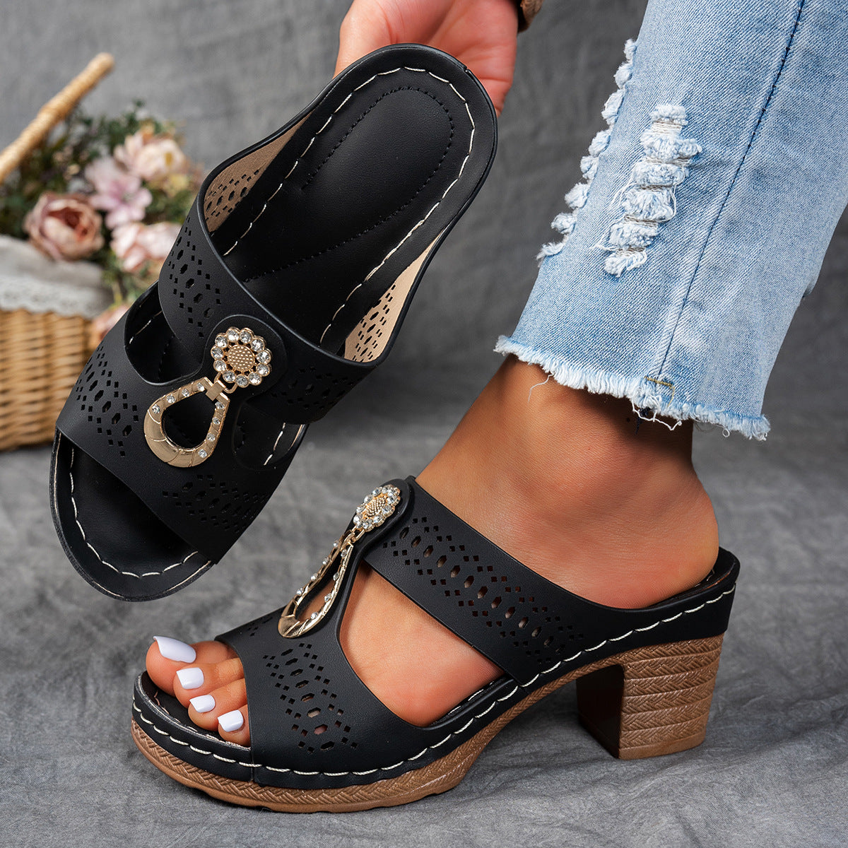 Finley Collection | Women's Orthopedic Flat Sandals with Rhinestone Accents | Stylish Comfort for All-Day Wear 0