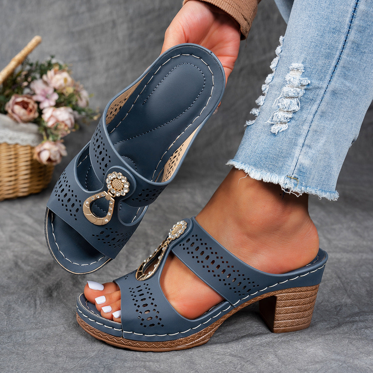 Finley Collection | Women's Orthopedic Flat Sandals with Rhinestone Accents | Stylish Comfort for All-Day Wear 2