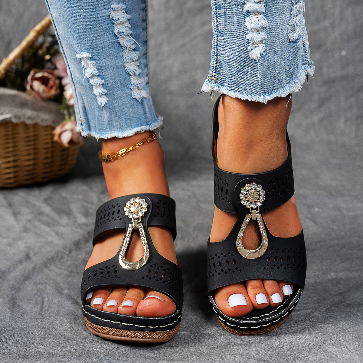 Finley Collection | Women's Orthopedic Flat Sandals with Rhinestone Accents | Stylish Comfort for All-Day Wear 5