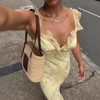 Floral Backless Beach Dress | Sleeveless Summer Dress for Women