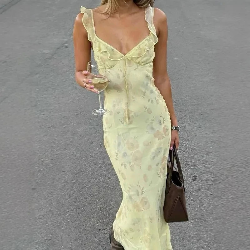 Floral Backless Beach Dress | Sleeveless Summer Dress for Women