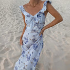 Floral Backless Beach Dress | Sleeveless Summer Dress for Women