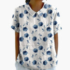 Floral Bliss | Women's Short Sleeve Blouse with Crew Neckline | Elegant Everyday Top for Effortless Style 1