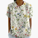 Floral Bliss | Women's Short Sleeve Blouse with Crew Neckline | Elegant Everyday Top for Effortless Style 3