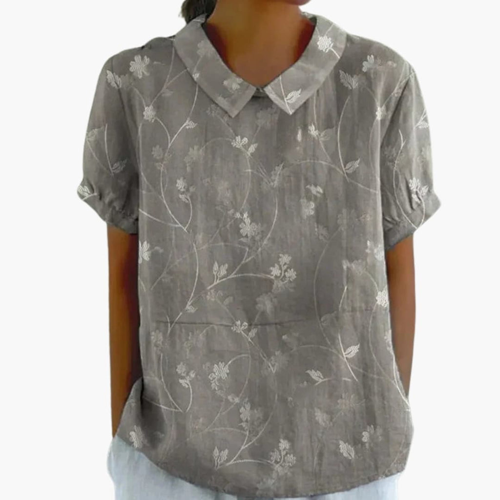Floral Bliss | Women's Short Sleeve Blouse with Crew Neckline | Elegant Everyday Top for Effortless Style 4