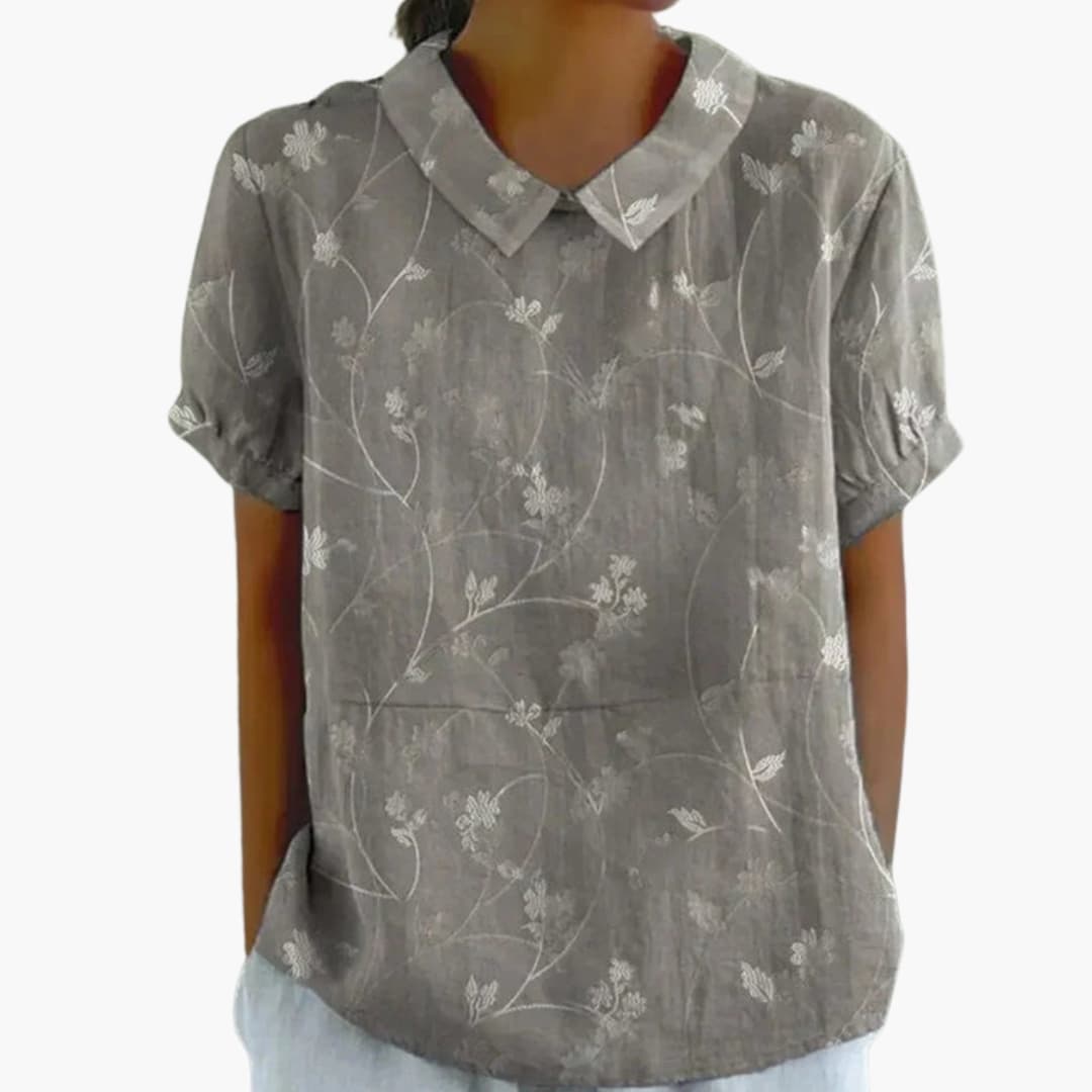 Floral Bliss | Women's Short Sleeve Blouse with Crew Neckline | Elegant Everyday Top for Effortless Style 4