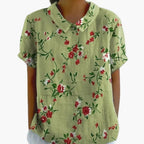 Floral Bliss | Women's Short Sleeve Blouse with Crew Neckline | Elegant Everyday Top for Effortless Style 6