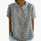 Floral Bliss | Women's Short Sleeve Blouse with Crew Neckline | Elegant Everyday Top for Effortless Style 7