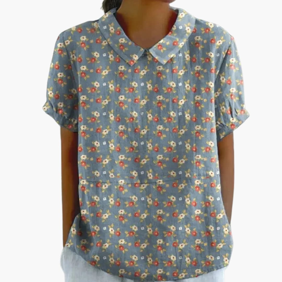 Floral Bliss | Women's Short Sleeve Blouse with Crew Neckline | Elegant Everyday Top for Effortless Style 7