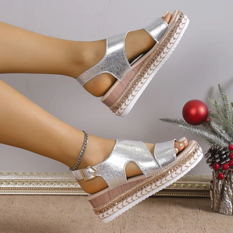 Glamour | Platform Sandals for Women with Stylish Metallic Finish | Comfortable Elevation for All-Day Wear 2