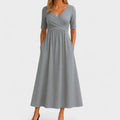 Ida Collection | Elegant Midi Dress with Sleeves & Side Pockets | Flattering Fit for Everyday Style 0