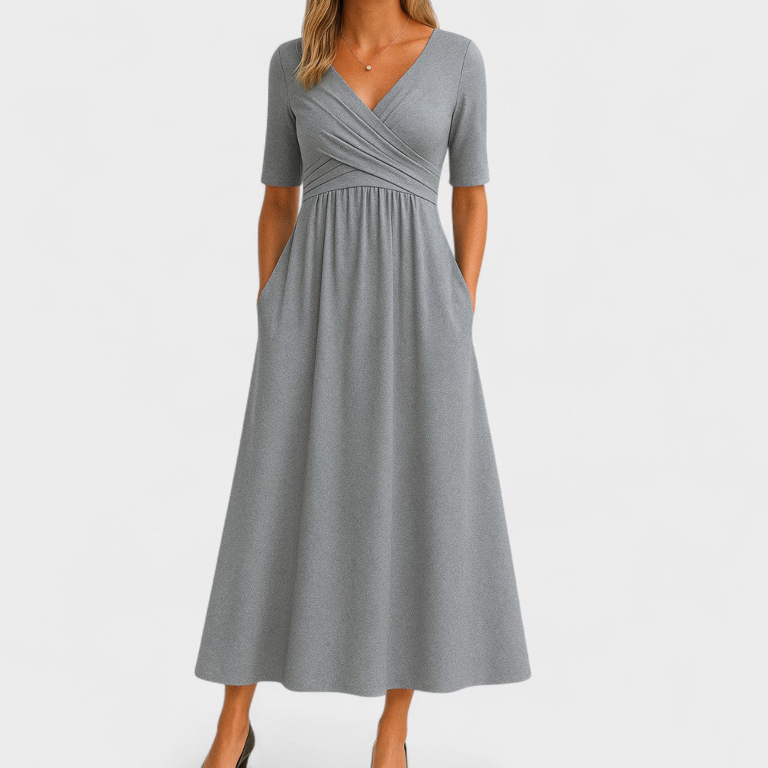 Ida Collection | Elegant Midi Dress with Sleeves & Side Pockets | Flattering Fit for Everyday Style 0