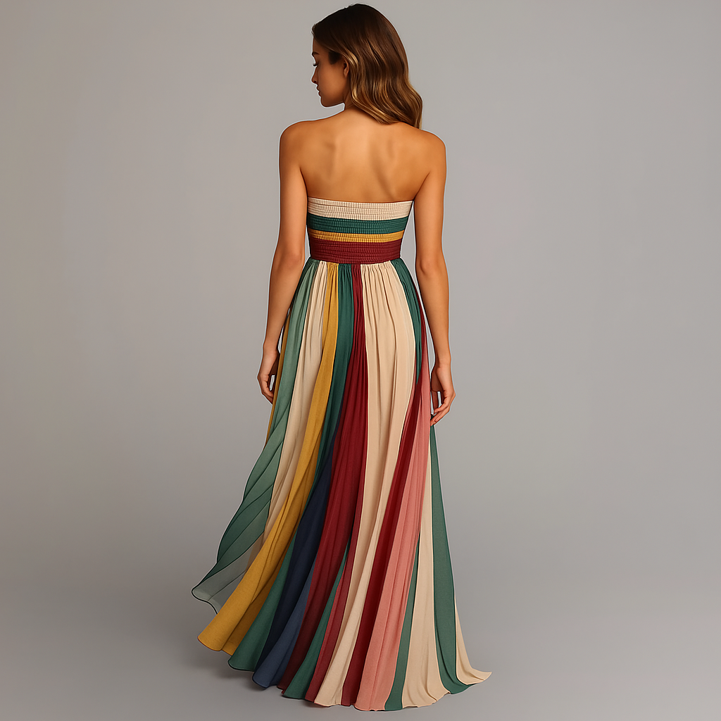 Judith™ | Women's Strapless Maxi Dress with Colorful Pleats | Elegant Summer Style for Comfort and Versatility