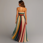 Judith™ | Women's Strapless Maxi Dress with Colorful Pleats | Elegant Summer Style for Comfort and Versatility