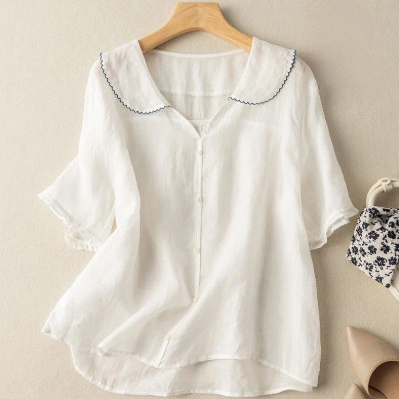 Kristi | Women's White Blouse with Scalloped Collar & Relaxed Fit for Effortless Elegance