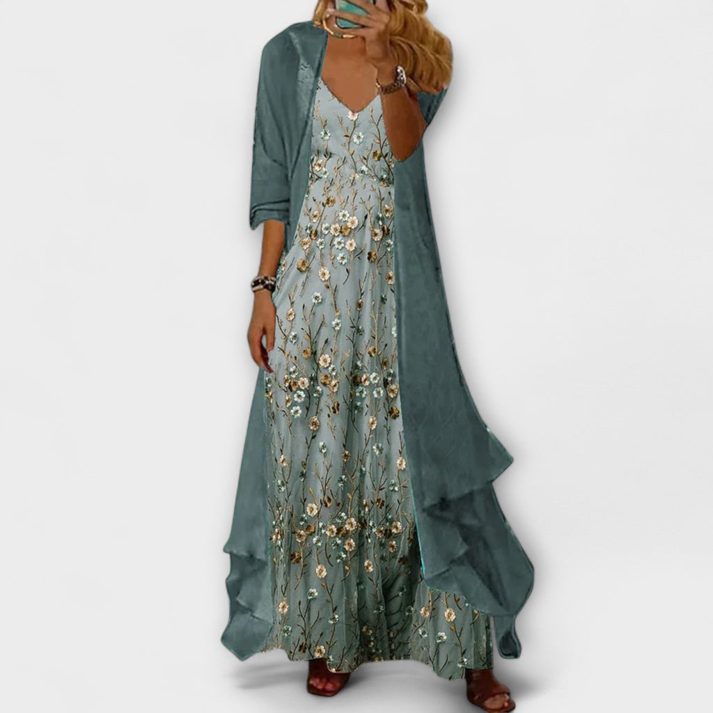 Lila | Elegant Coffee Maxi Dress Two-Piece Set for Women 0