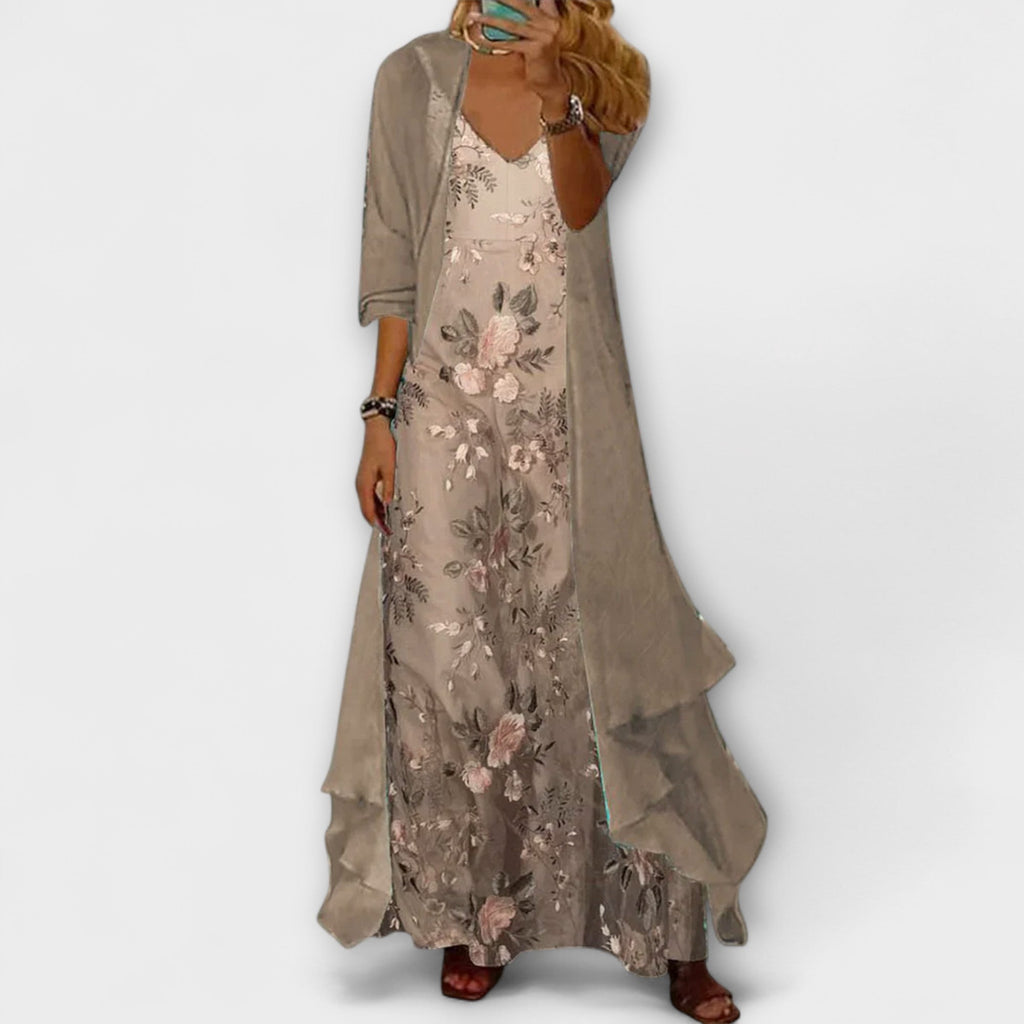 Lila | Elegant Coffee Maxi Dress Two-Piece Set for Women 1