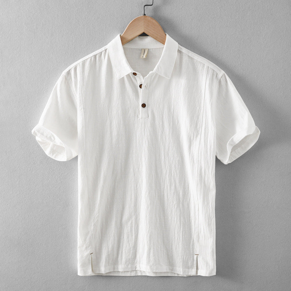 Men's Linen Shirt | Short-Sleeve Point-Collar, Summer