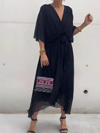 Lori™ | Women's Wrap Midi Dress with Adjustable Waist Tie | Effortless Elegance for Any Occasion 0
